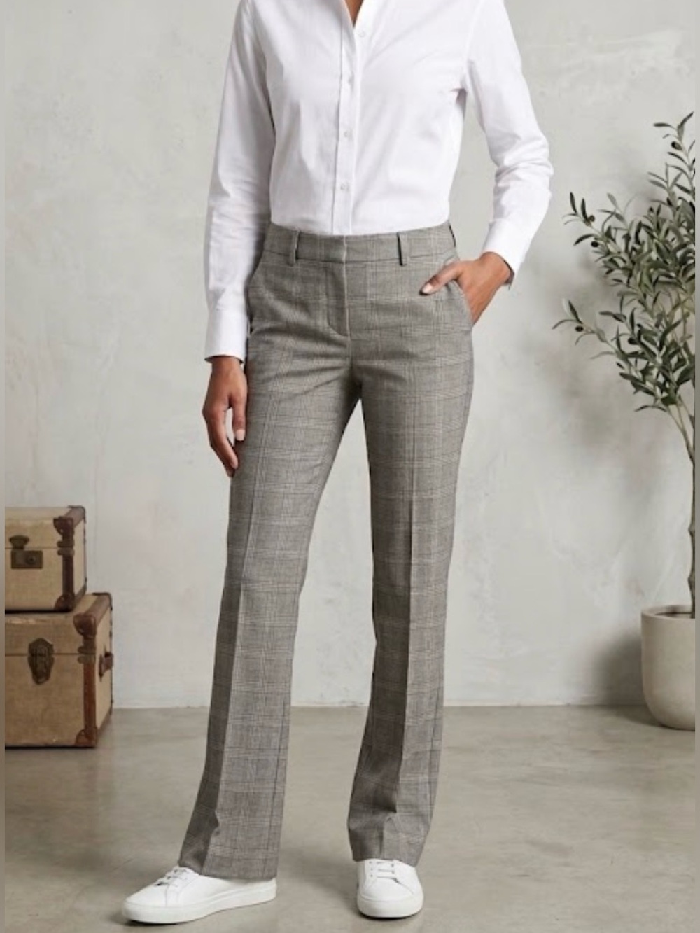 FRAME Le Mini Boot Gray Windowpane Plaid Trousers NWT Size 0